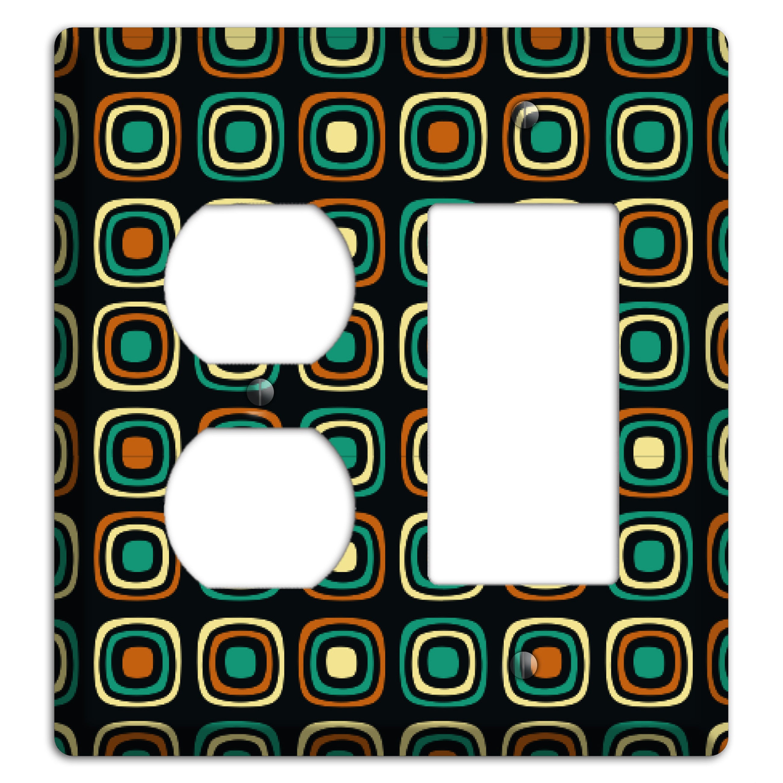 Multi Brown Umber Teal Retro Squares Duplex / Rocker Wallplate