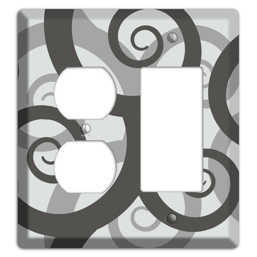 Grey with Black Large Swirl Duplex / Rocker Wallplate