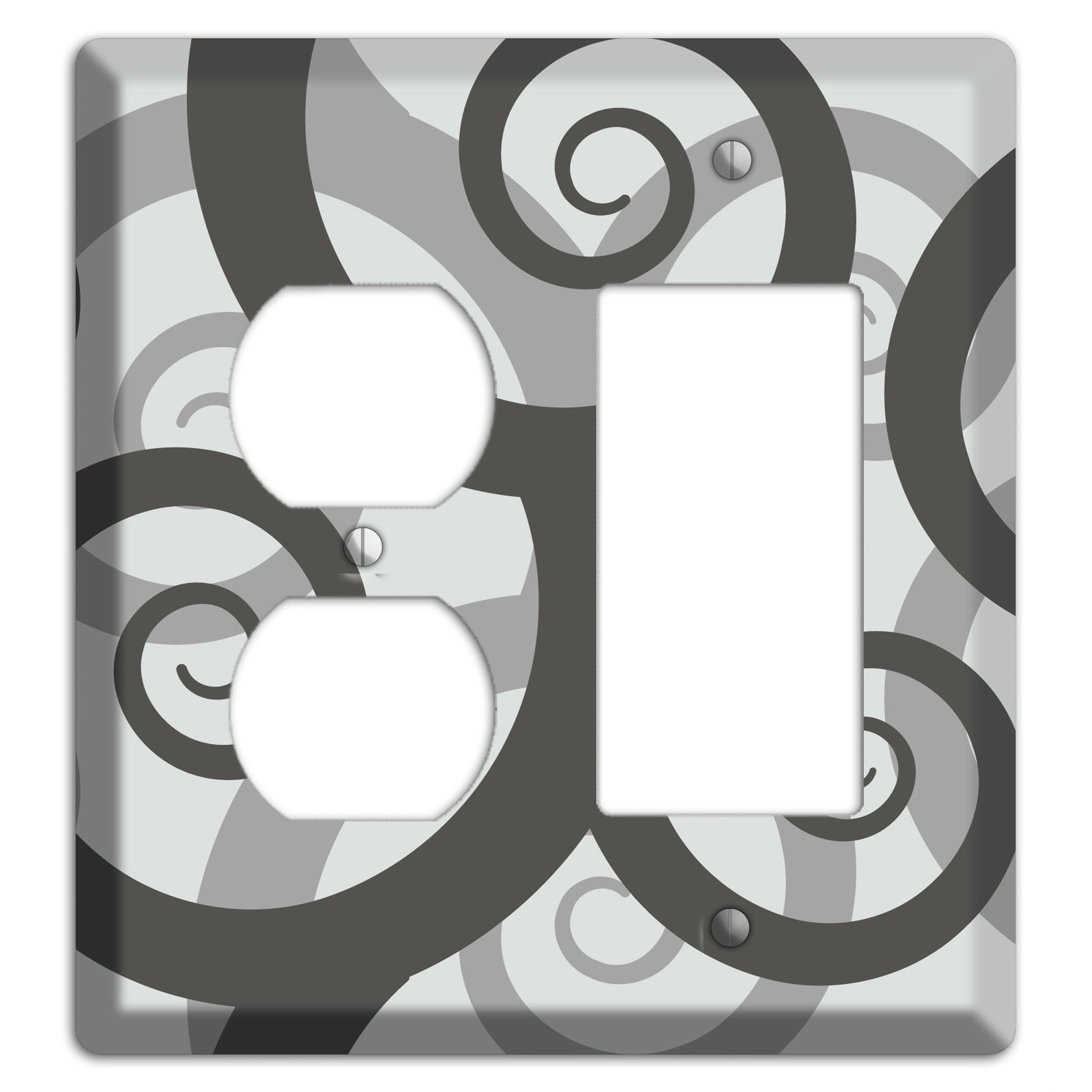 Grey with Black Large Swirl Duplex / Rocker Wallplate