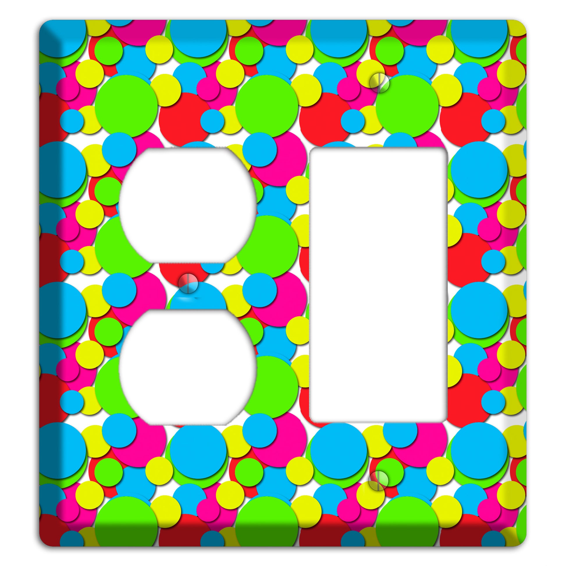 Turquoise Fuschia Lime Red Yellow Bubble Dots Duplex / Rocker Wallplate