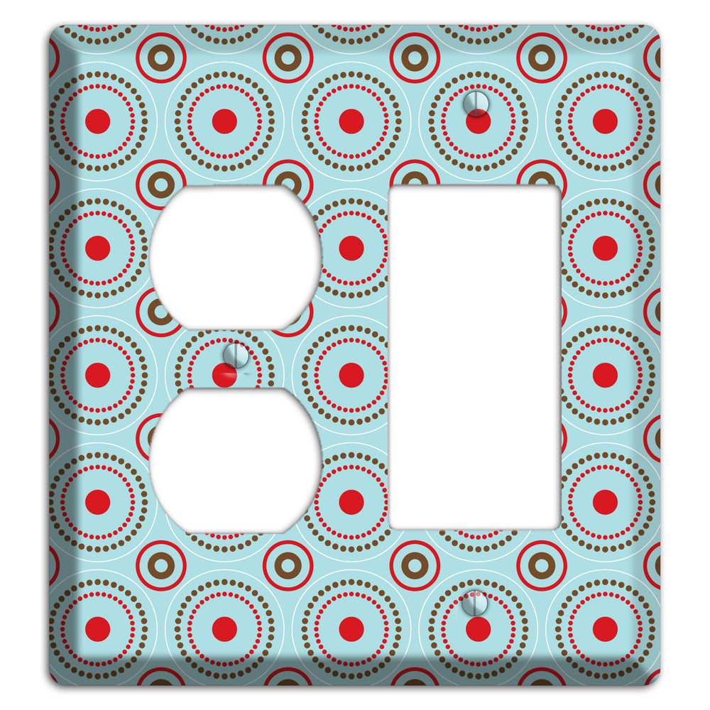 Dusty Blue with Red and Brown Retro Suzani Duplex / Rocker Wallplate