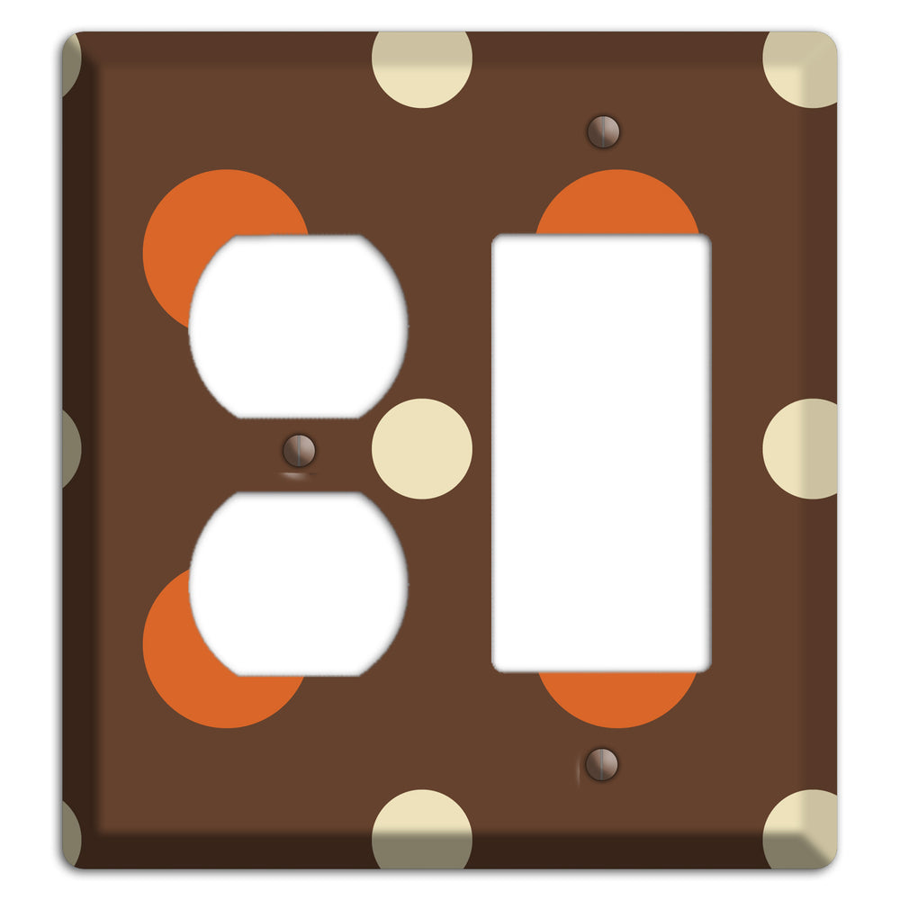 Brown with Coral and Beige Multi Medium Polka Dots Duplex / Rocker Wallplate