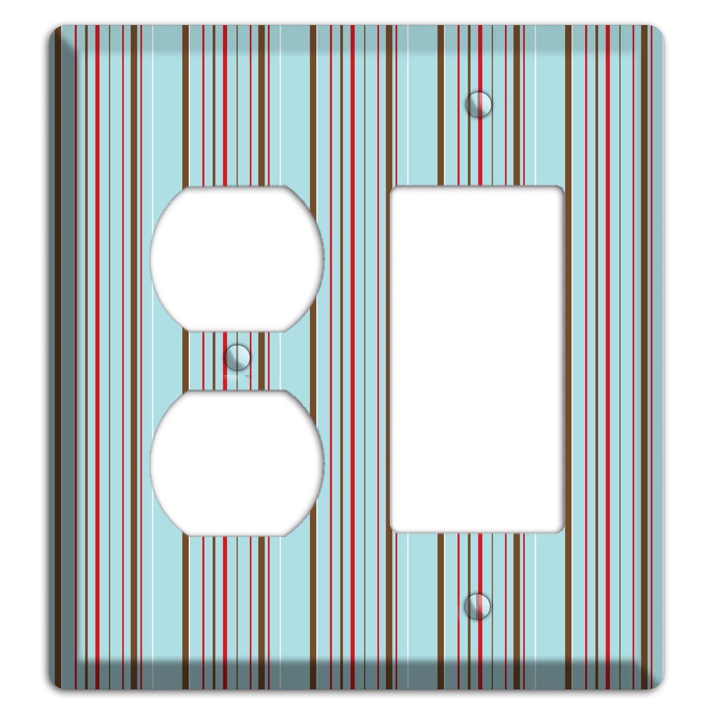 Dusty Blue with Red and Brown Vertical Stripes Duplex / Rocker Wallplate