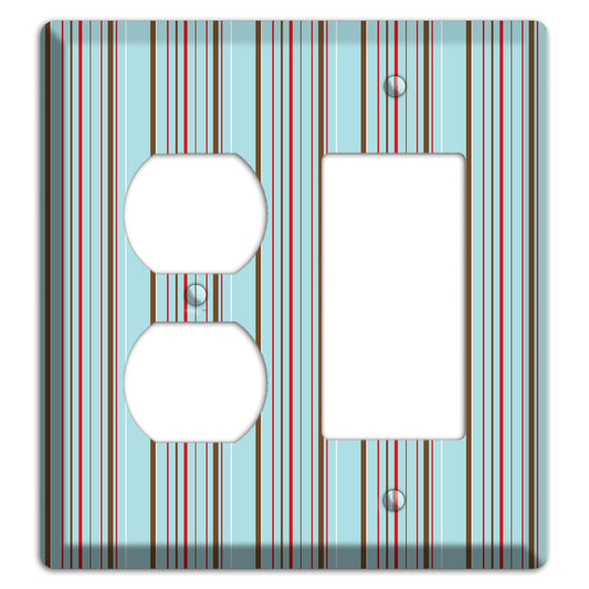 Dusty Blue with Red and Brown Vertical Stripes Duplex / Rocker Wallplate