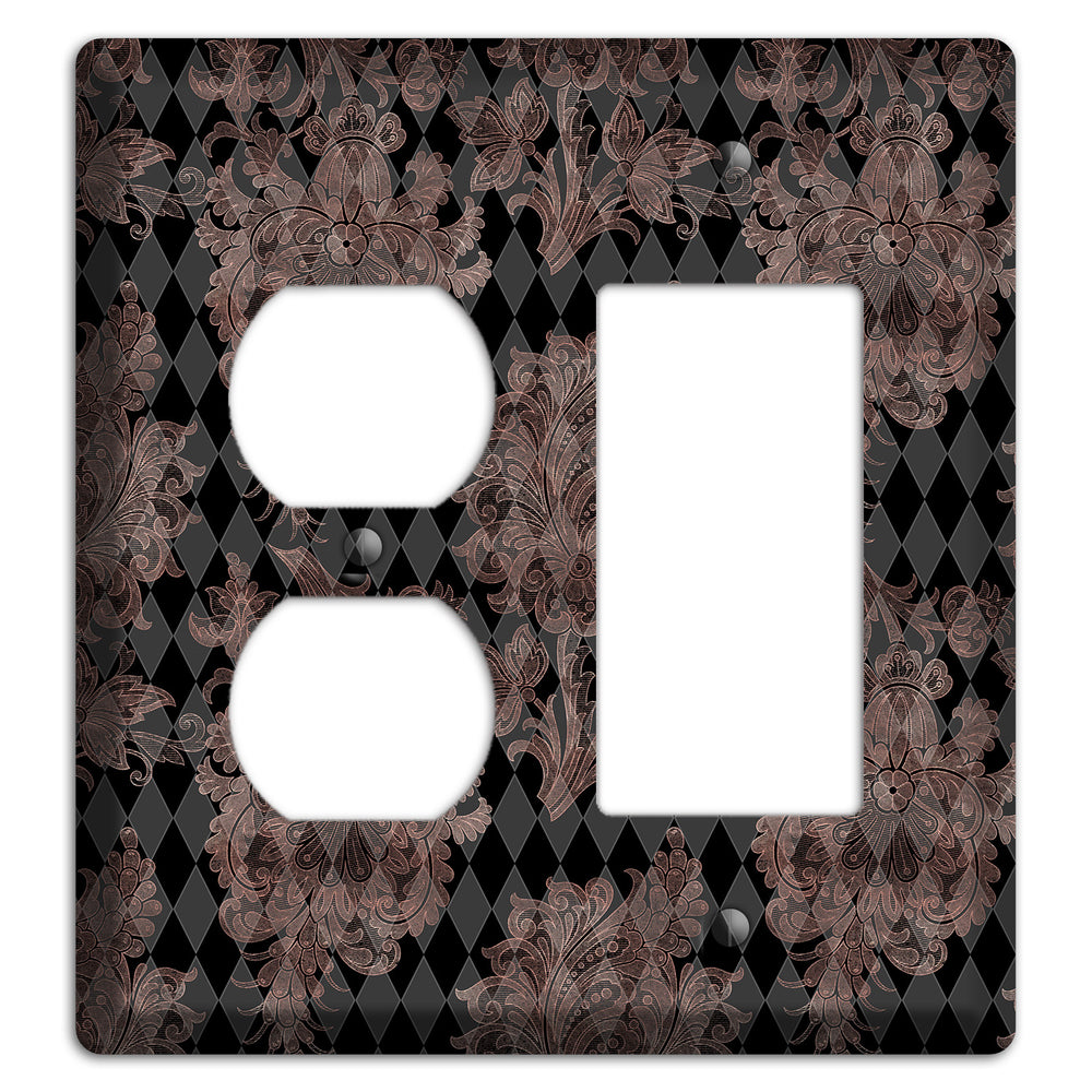 Black and Rose Ornate Diamond Duplex / Rocker Wallplate