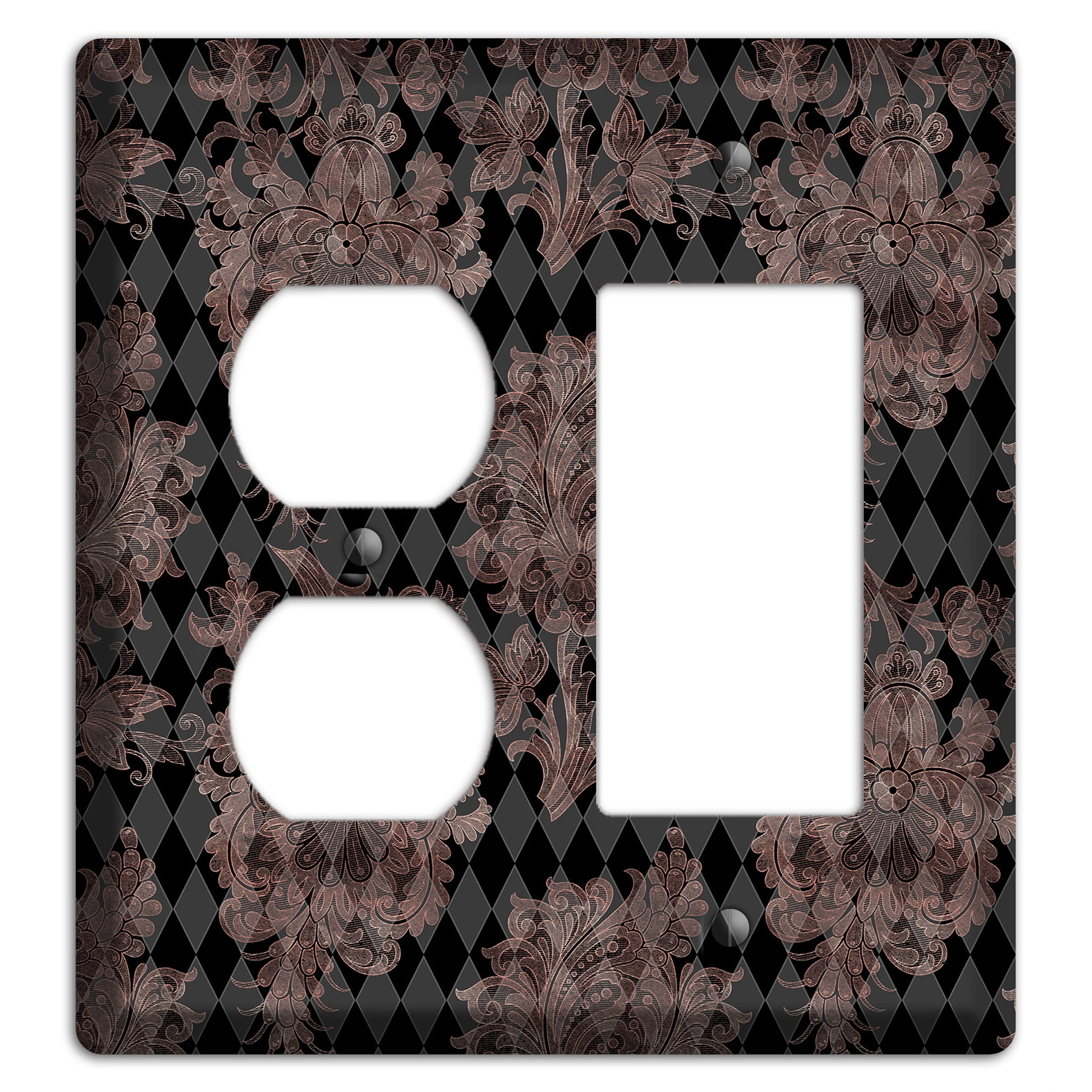 Black and Rose Ornate Diamond Duplex / Rocker Wallplate