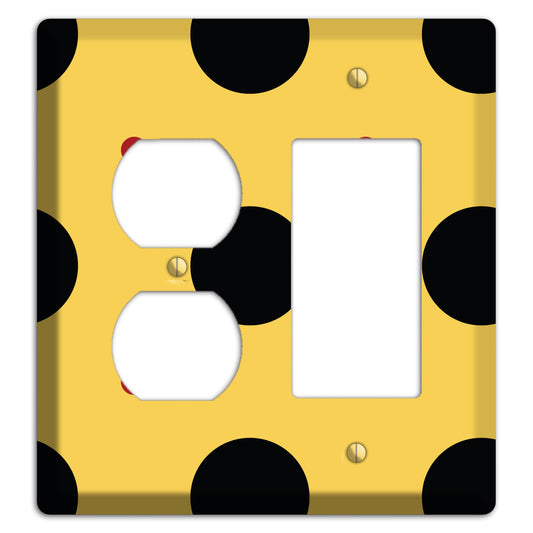 Yellow with Black and Red Multi Tiled Medium Dots Duplex / Rocker Wallplate