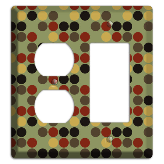 Olive with Red Brown Black Offset Dots Duplex / Rocker Wallplate