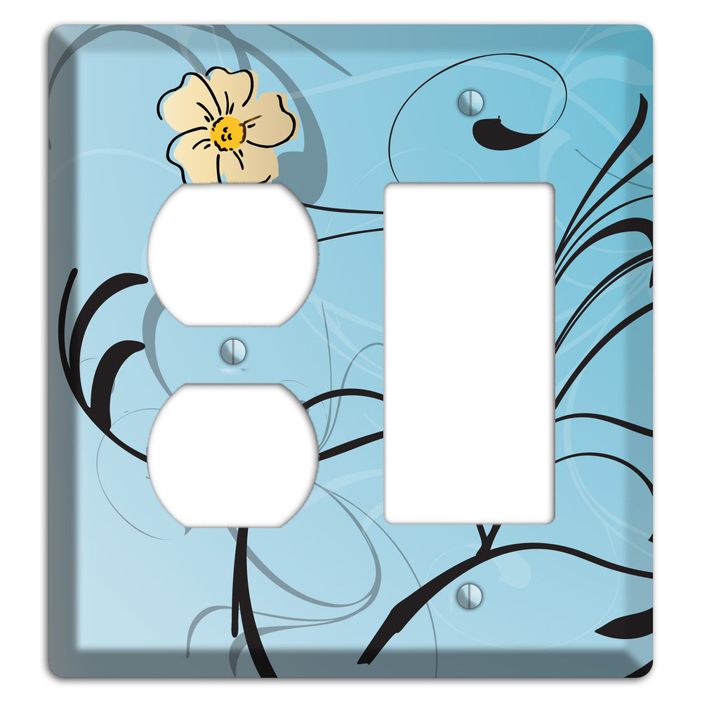 Blue Flower with Swirl Duplex / Rocker Wallplate