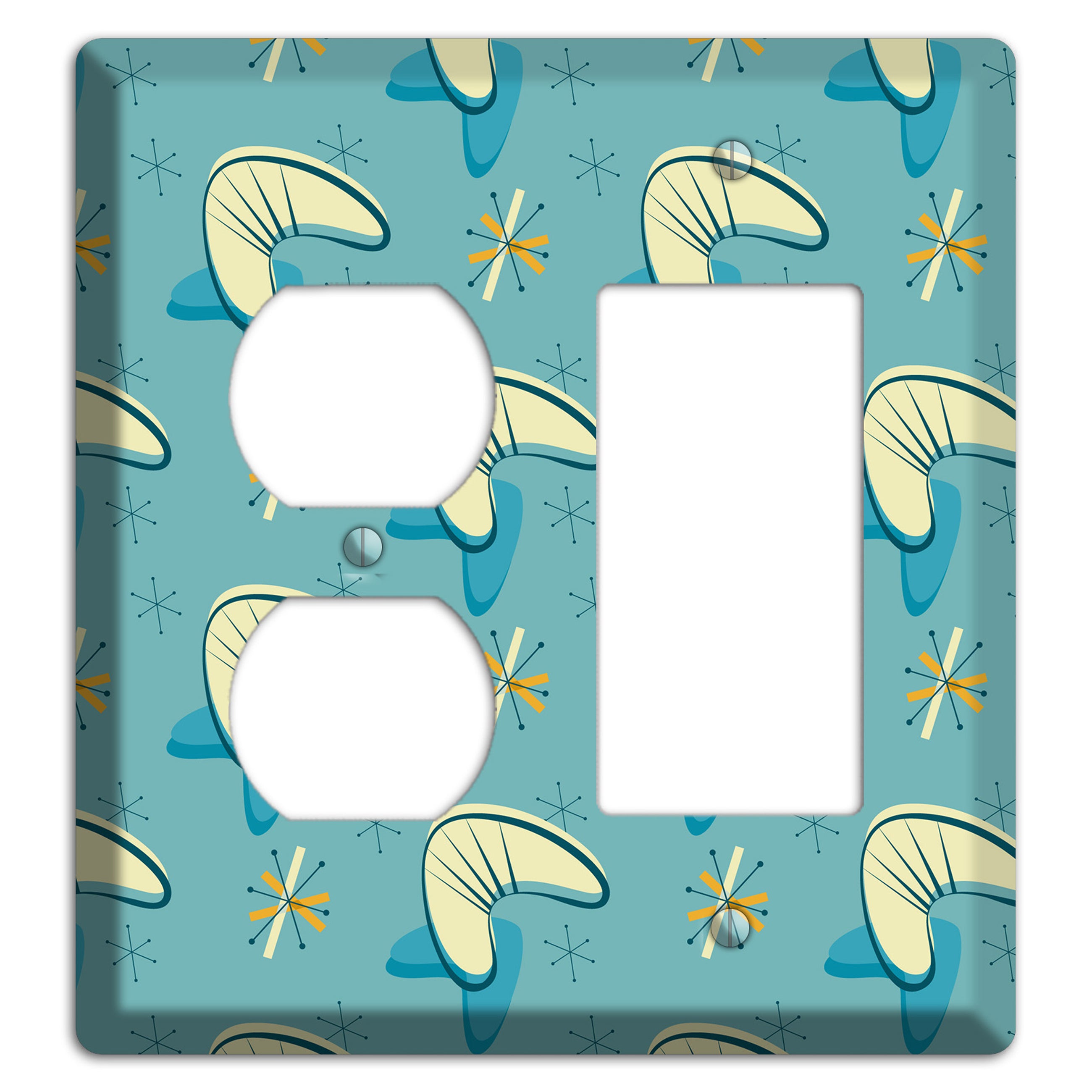 Yellow and Blue Boomerang Duplex / Rocker Wallplate