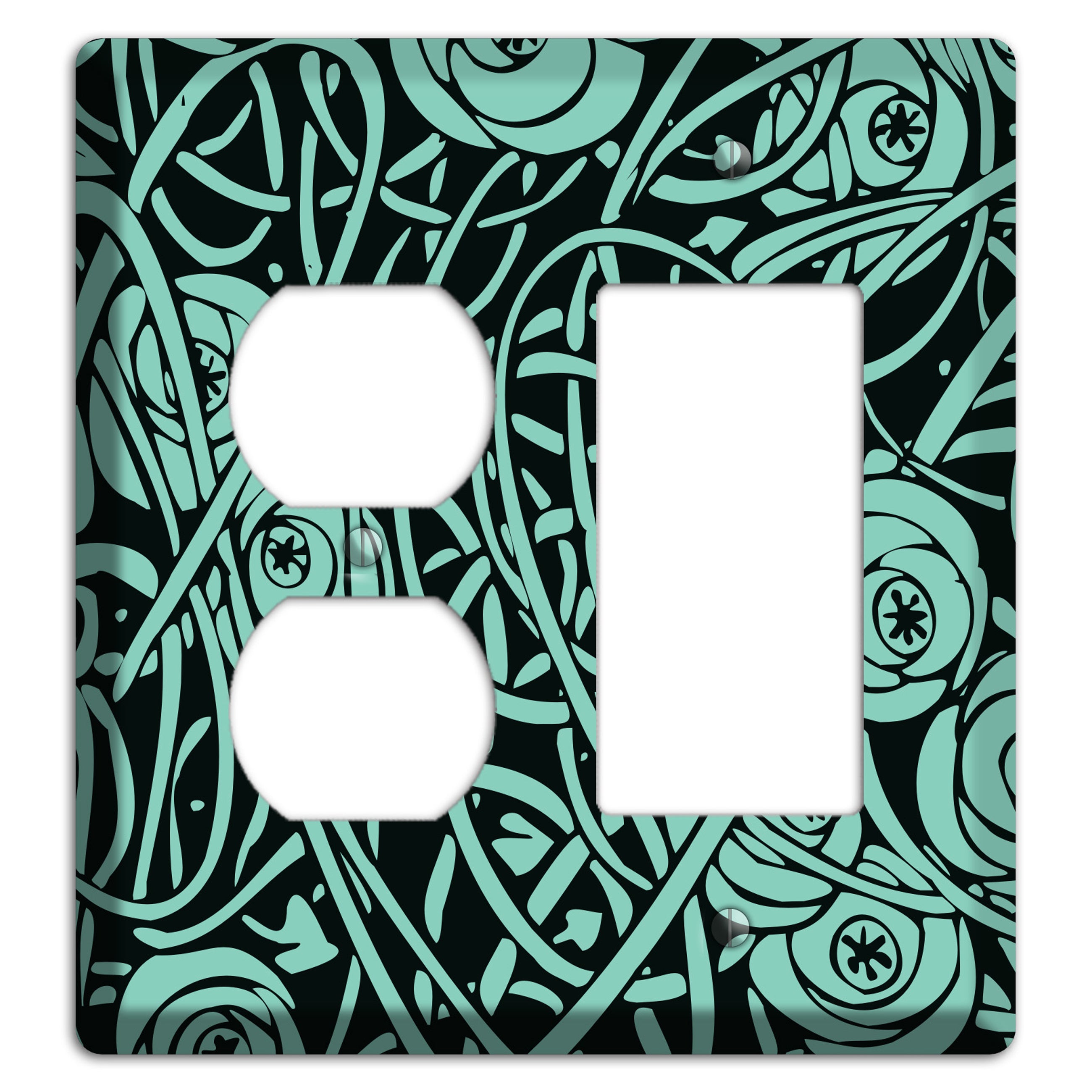 Teal Deco Floral Duplex / Rocker Wallplate