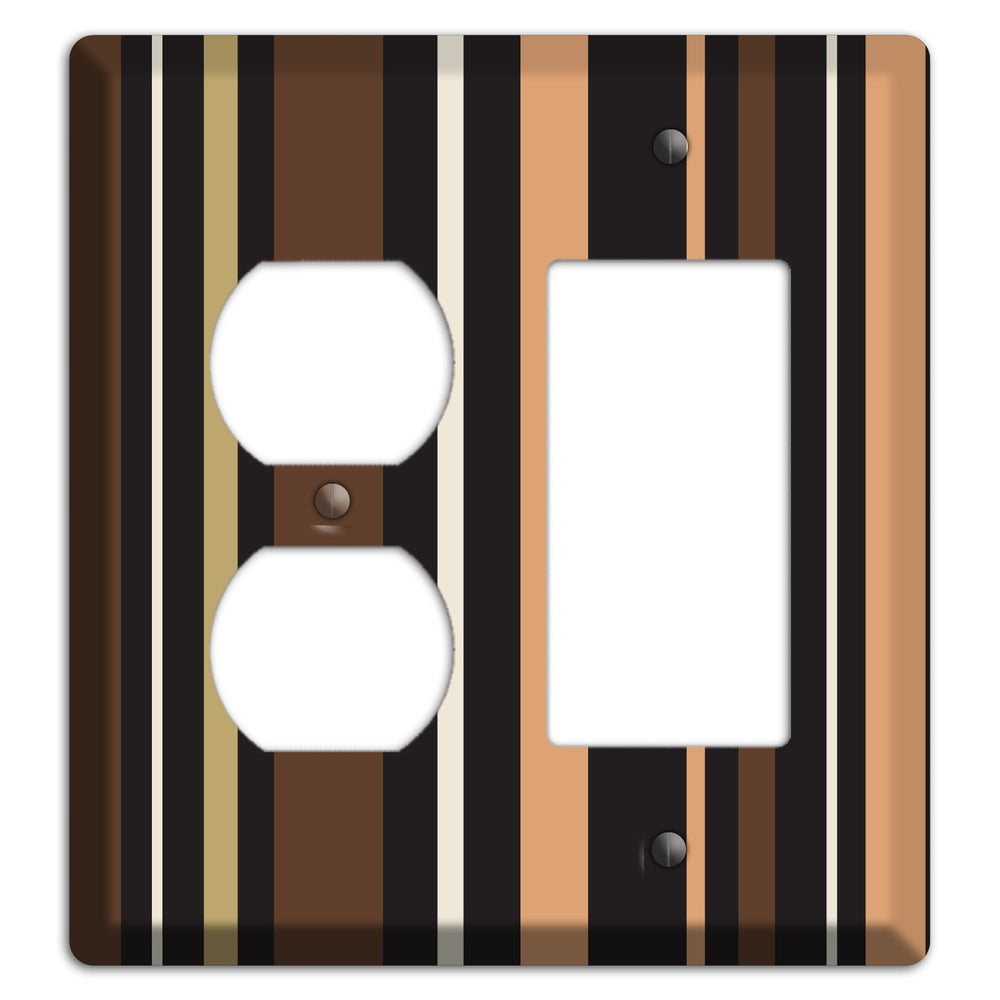 Multi Brown and Coral Vertical Stripe Duplex / Rocker Wallplate