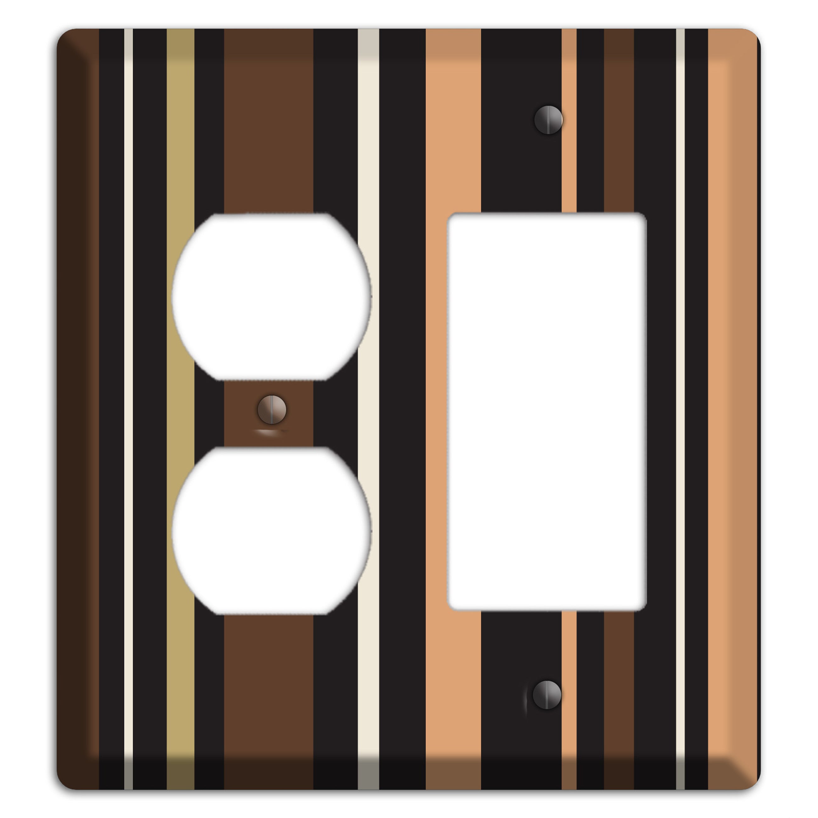 Multi Brown and Coral Vertical Stripe Duplex / Rocker Wallplate
