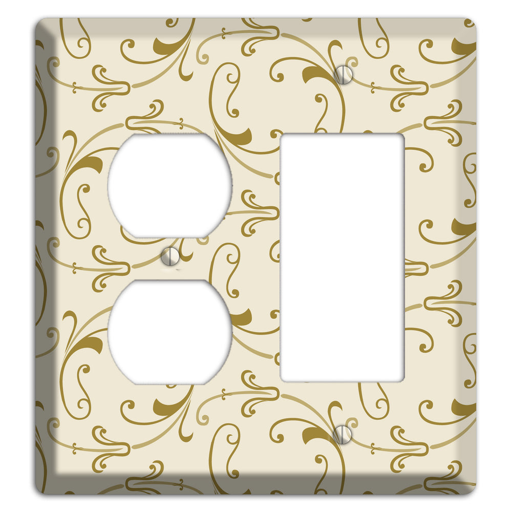 Off White with Gold Victorian Sprig Duplex / Rocker Wallplate