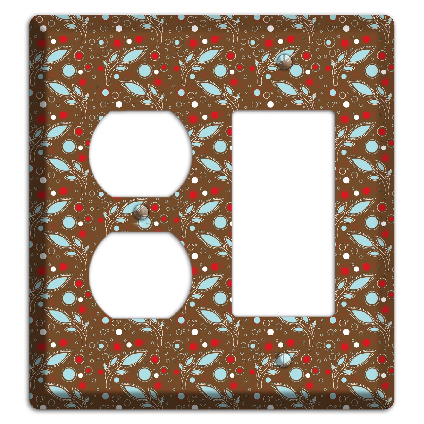 Brown with Red and Dusty Blue Retro Sprig Duplex / Rocker Wallplate
