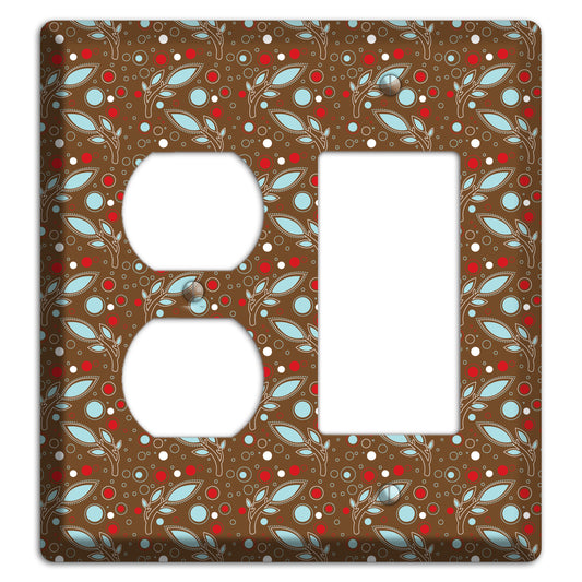 Brown with Red and Dusty Blue Retro Sprig Duplex / Rocker Wallplate