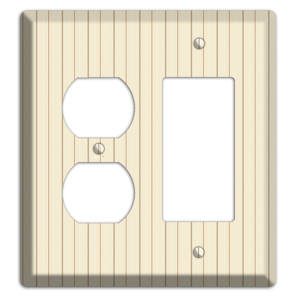 Off White Pinstripe Duplex / Rocker Wallplate