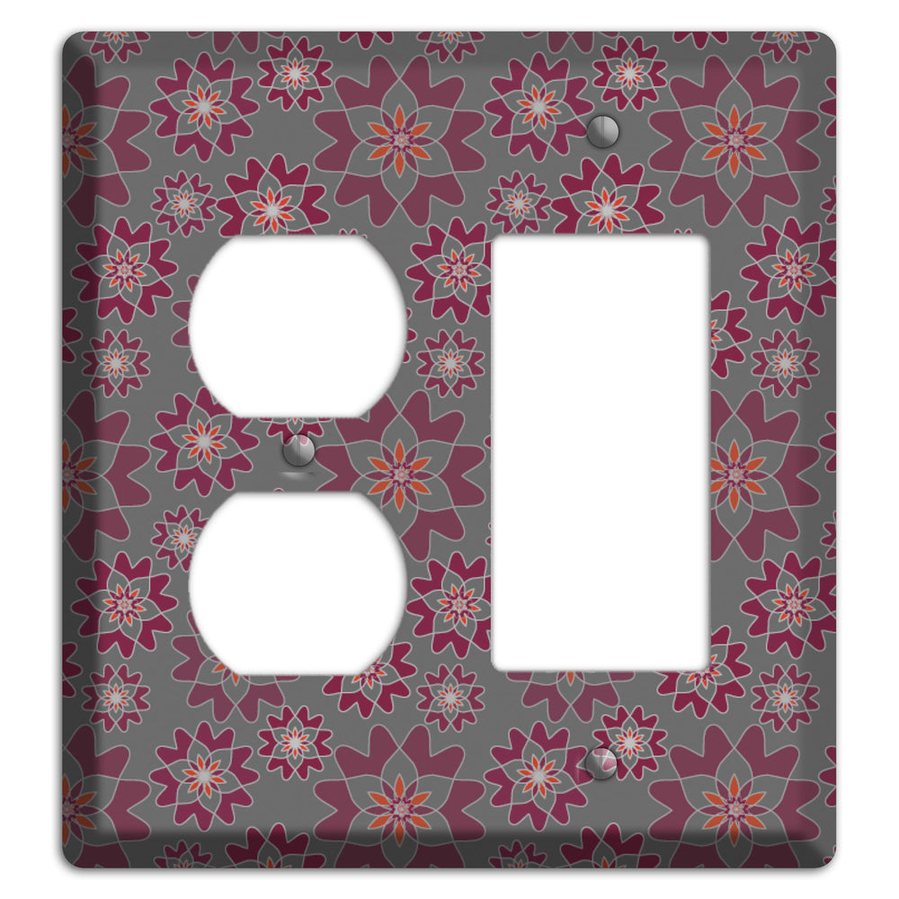 Grey with Burgundy Retro Suzani Duplex / Rocker Wallplate