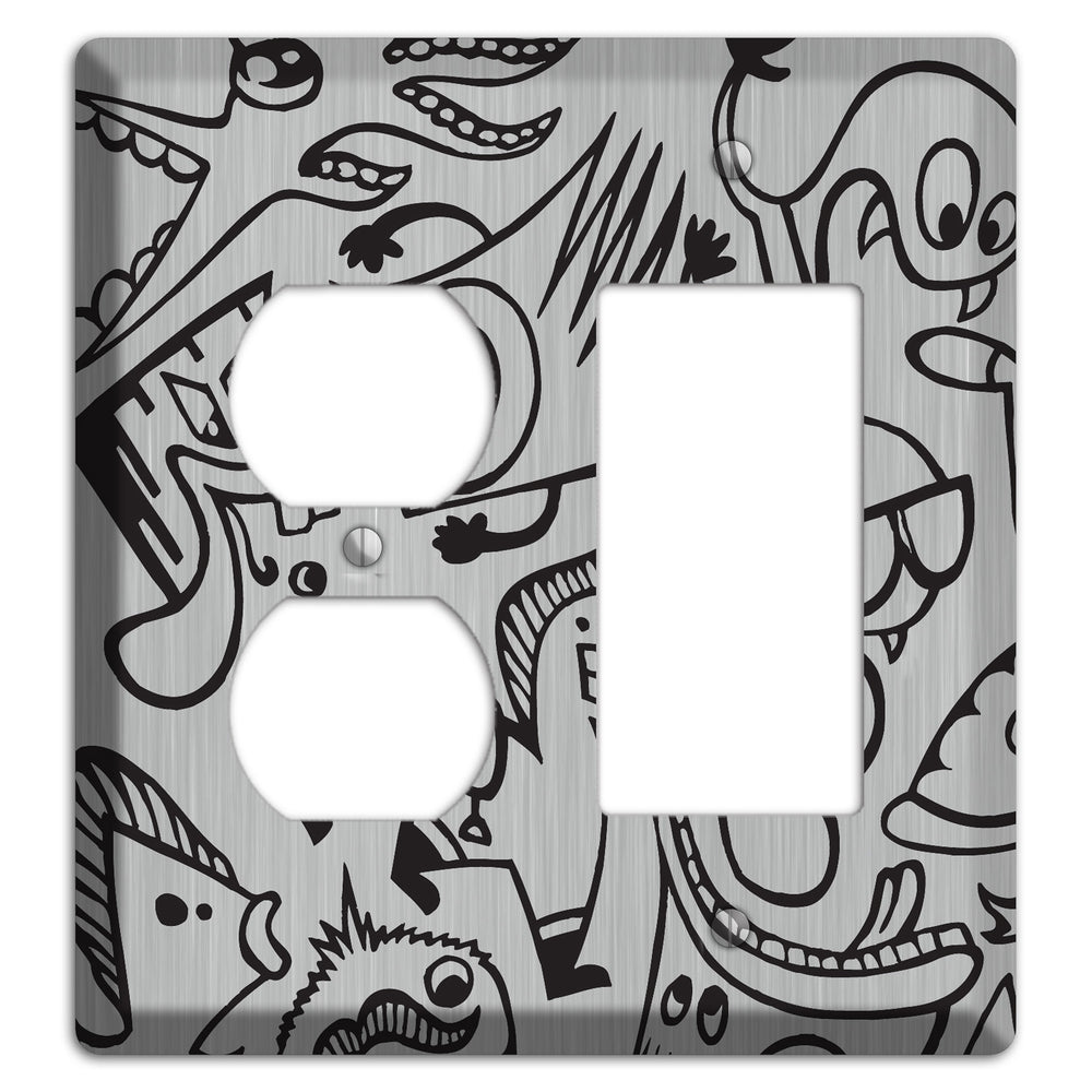 Whimsical Faces 1 Stainless Steel Duplex / Rocker Wallplate