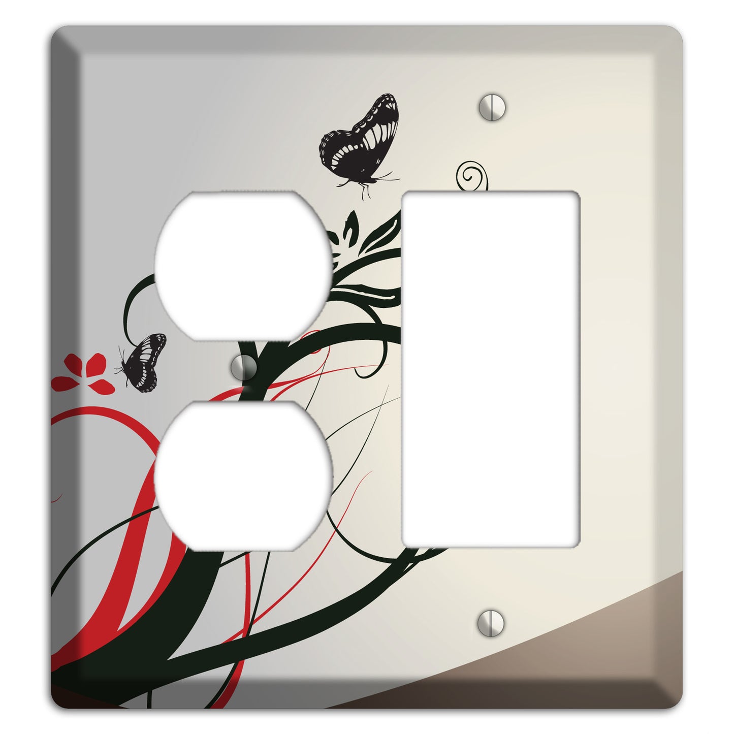 Grey and Red Floral Sprig with Butterfly Duplex / Rocker Wallplate