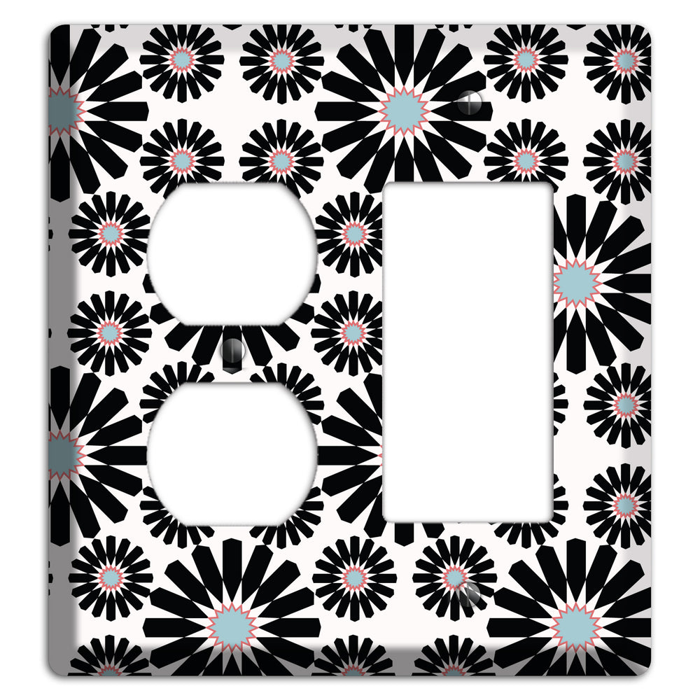 Dusty Blue Maroon Scandinavian Floral Duplex / Rocker Wallplate