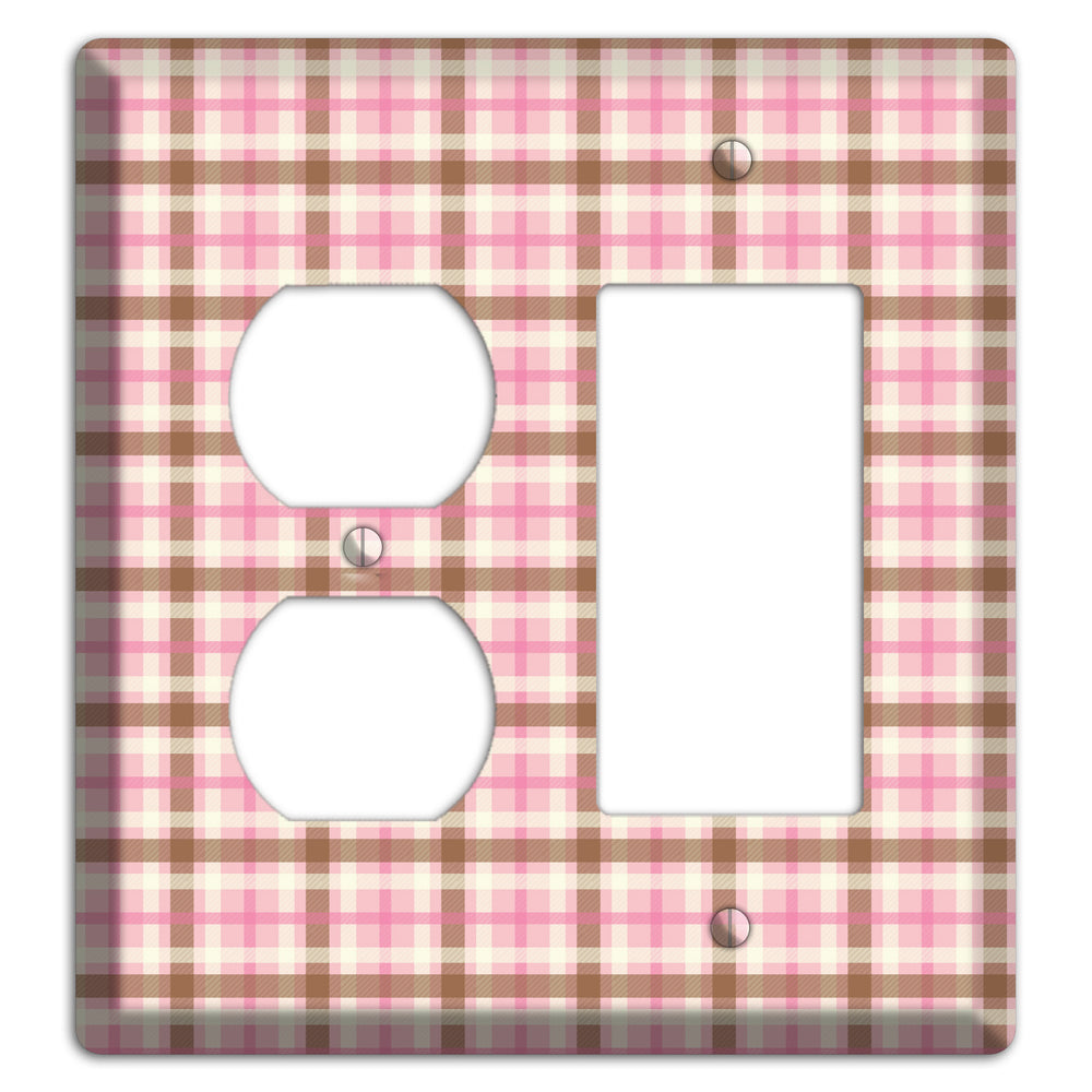 Pink and Brown Plaid Duplex / Rocker Wallplate