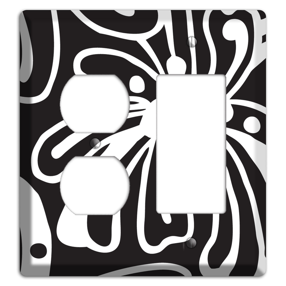 Black with White Flower Duplex / Rocker Wallplate