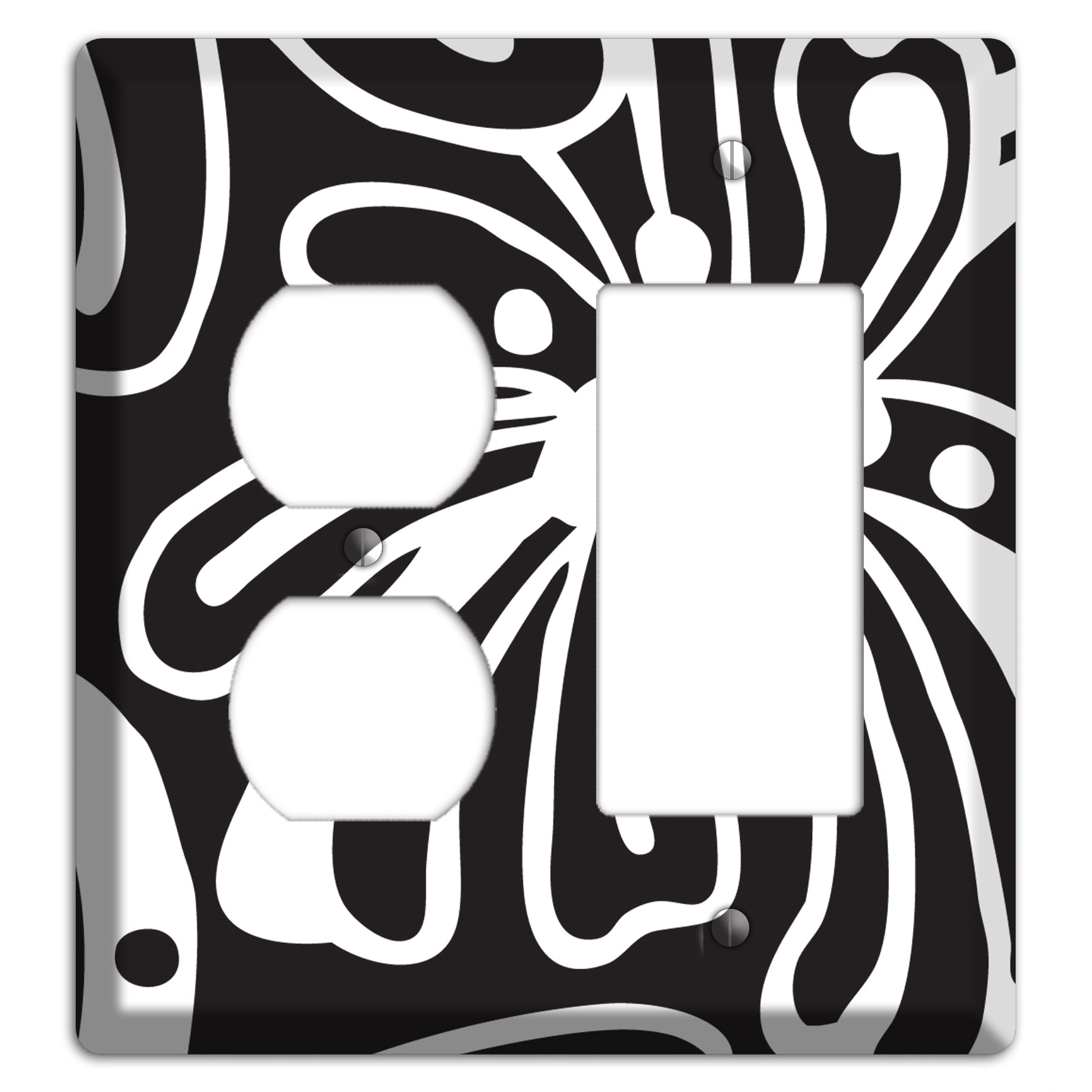 Black with White Flower Duplex / Rocker Wallplate