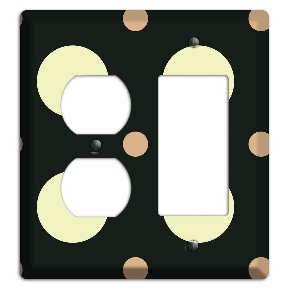 Black with Yellow and Mauve Multi Medium Polka Dots Duplex / Rocker Wallplate