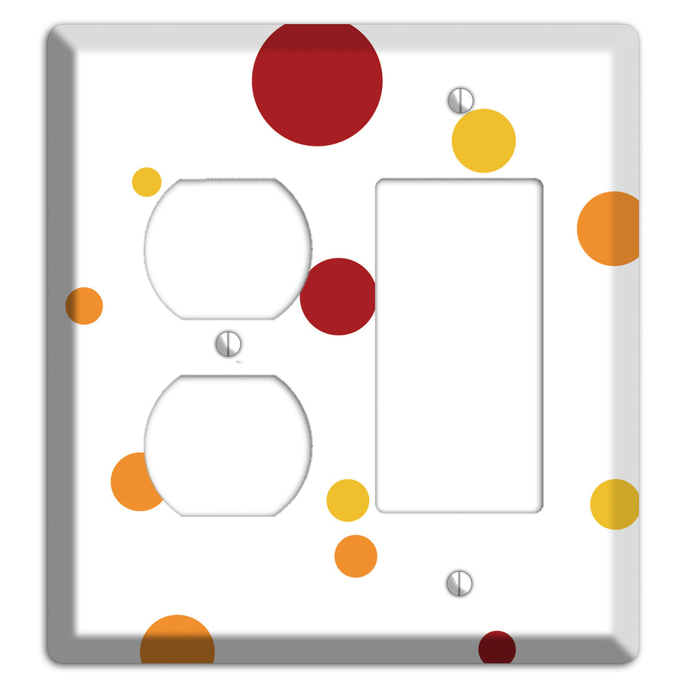 White with Red and Multi Umber Medium Dots Duplex / Rocker Wallplate