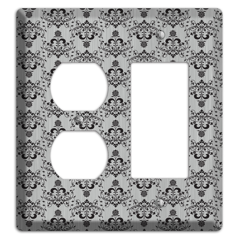 Black Cartouche Half Drop Stainless Steel Duplex / Rocker Wallplate
