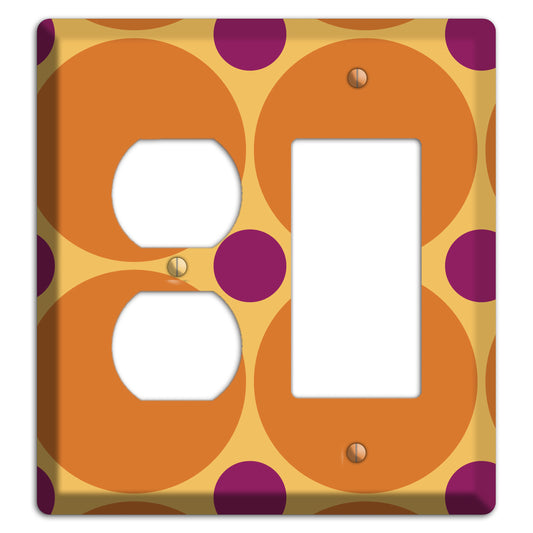 Orange with Umber and Plum Multi Tiled Large Dots Duplex / Rocker Wallplate