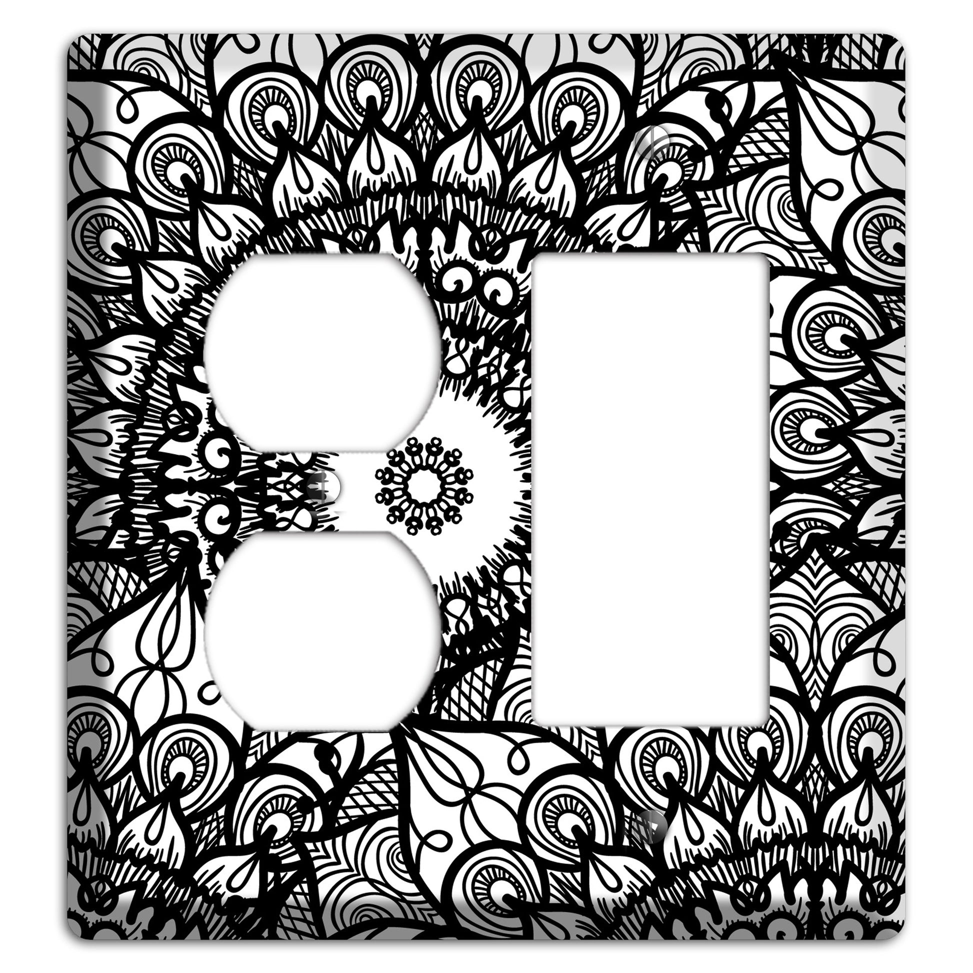 Mandala Black and White Style V Cover Plates Duplex / Rocker Wallplate