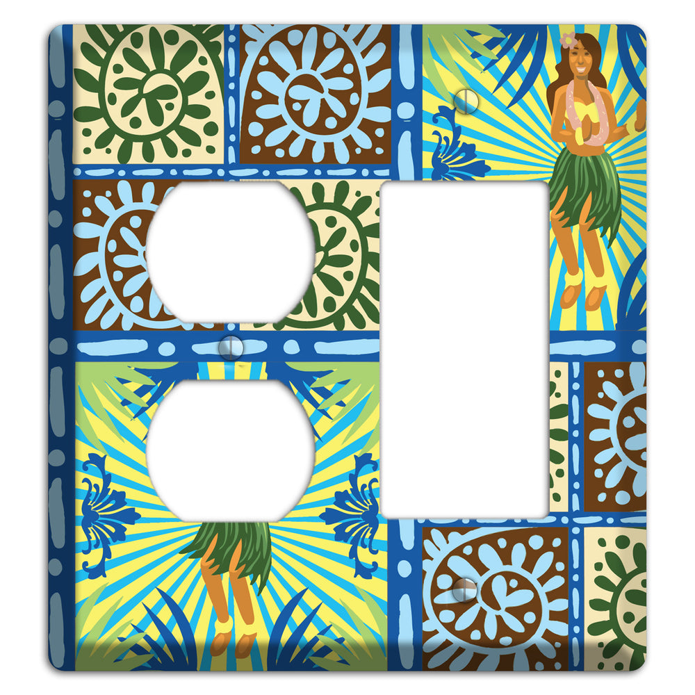 Blue and Green Hula Duplex / Rocker Wallplate