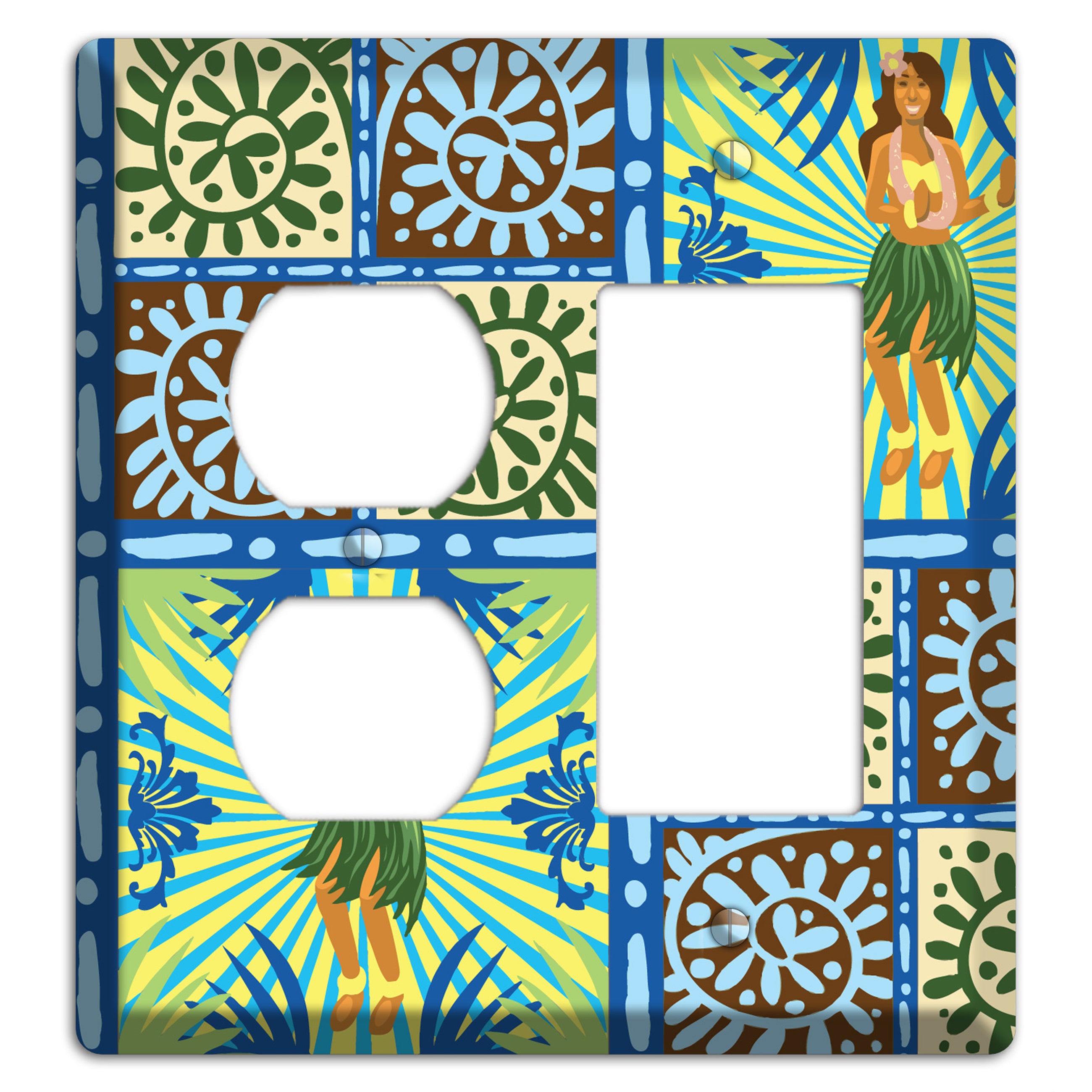 Blue and Green Hula Duplex / Rocker Wallplate