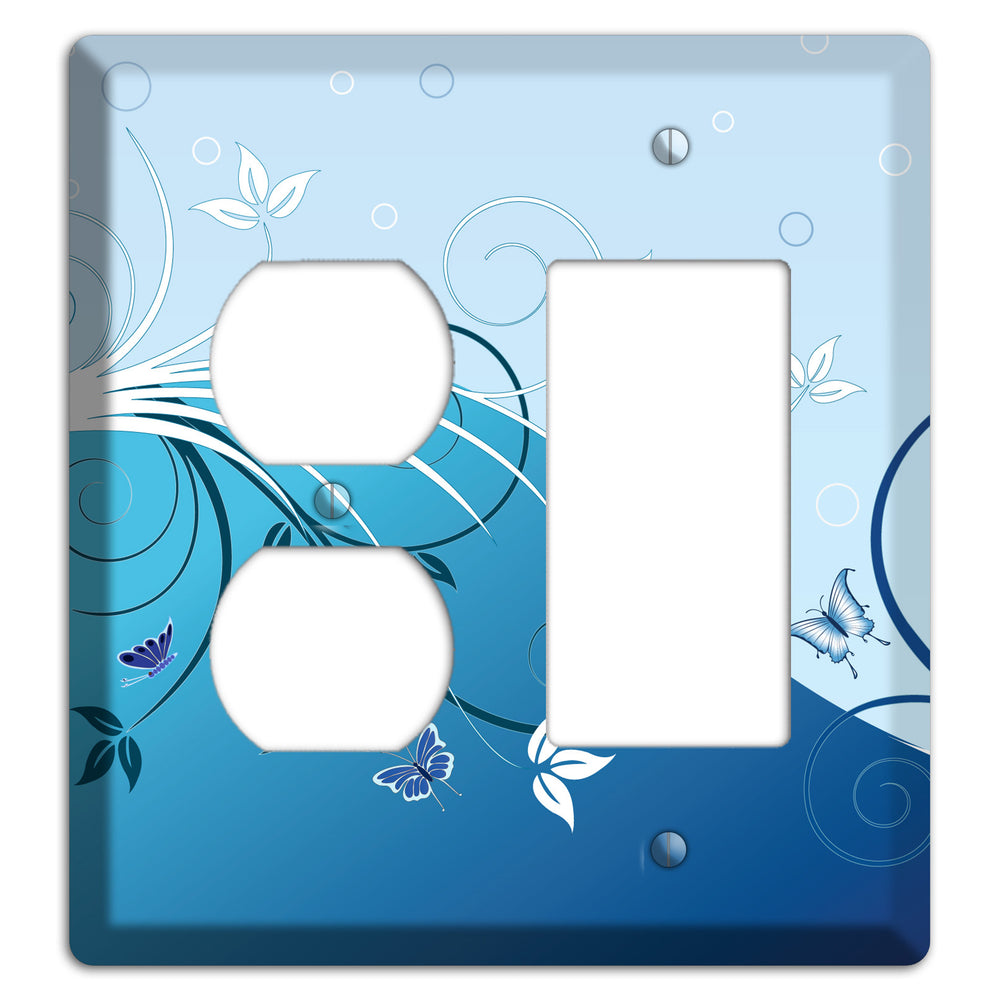 Blue Floral Sprig Duplex / Rocker Wallplate