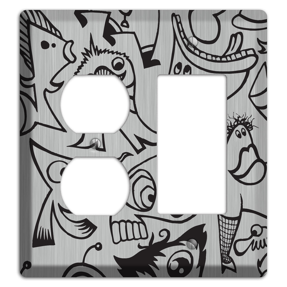 Whimsical Faces 2 Stainless Steel Duplex / Rocker Wallplate
