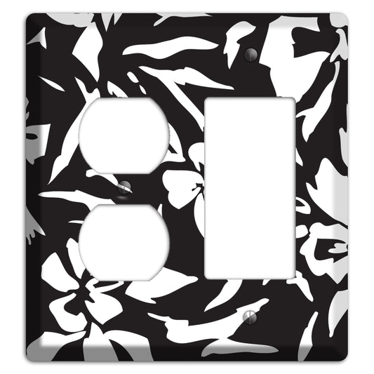 Black with White Woodcut Floral Duplex / Rocker Wallplate