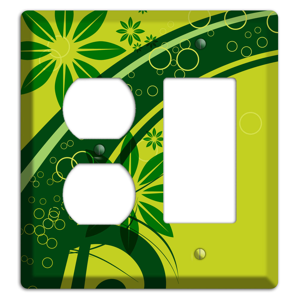 Green Retro Floral Duplex / Rocker Wallplate