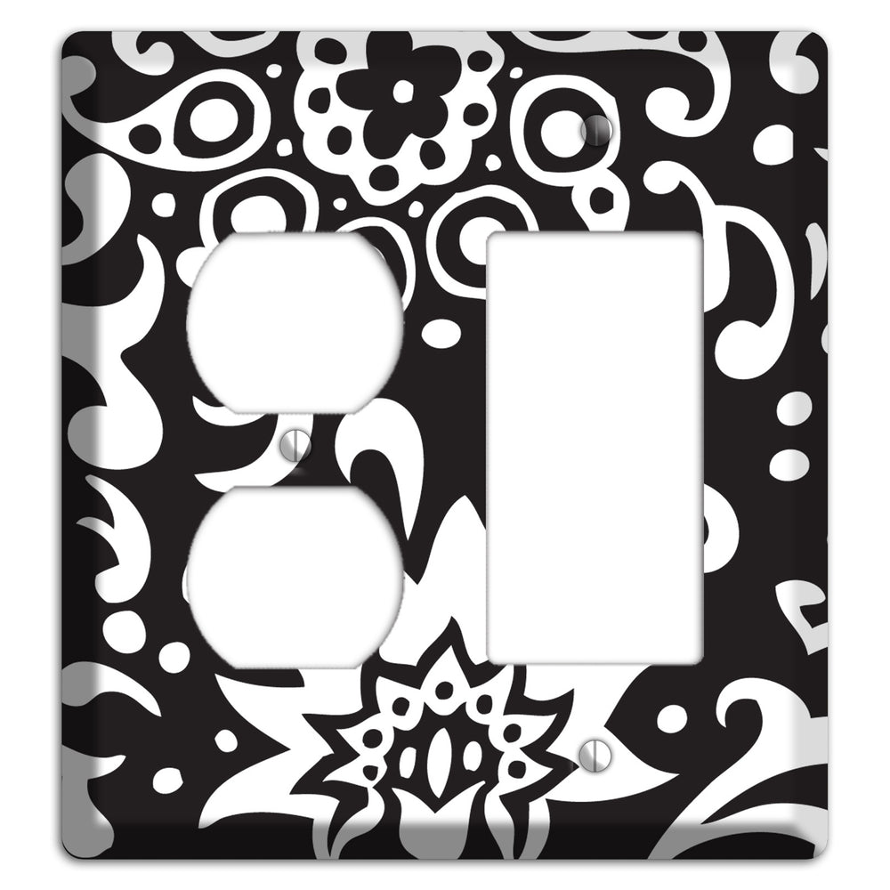 Black with White Boteh Duplex / Rocker Wallplate