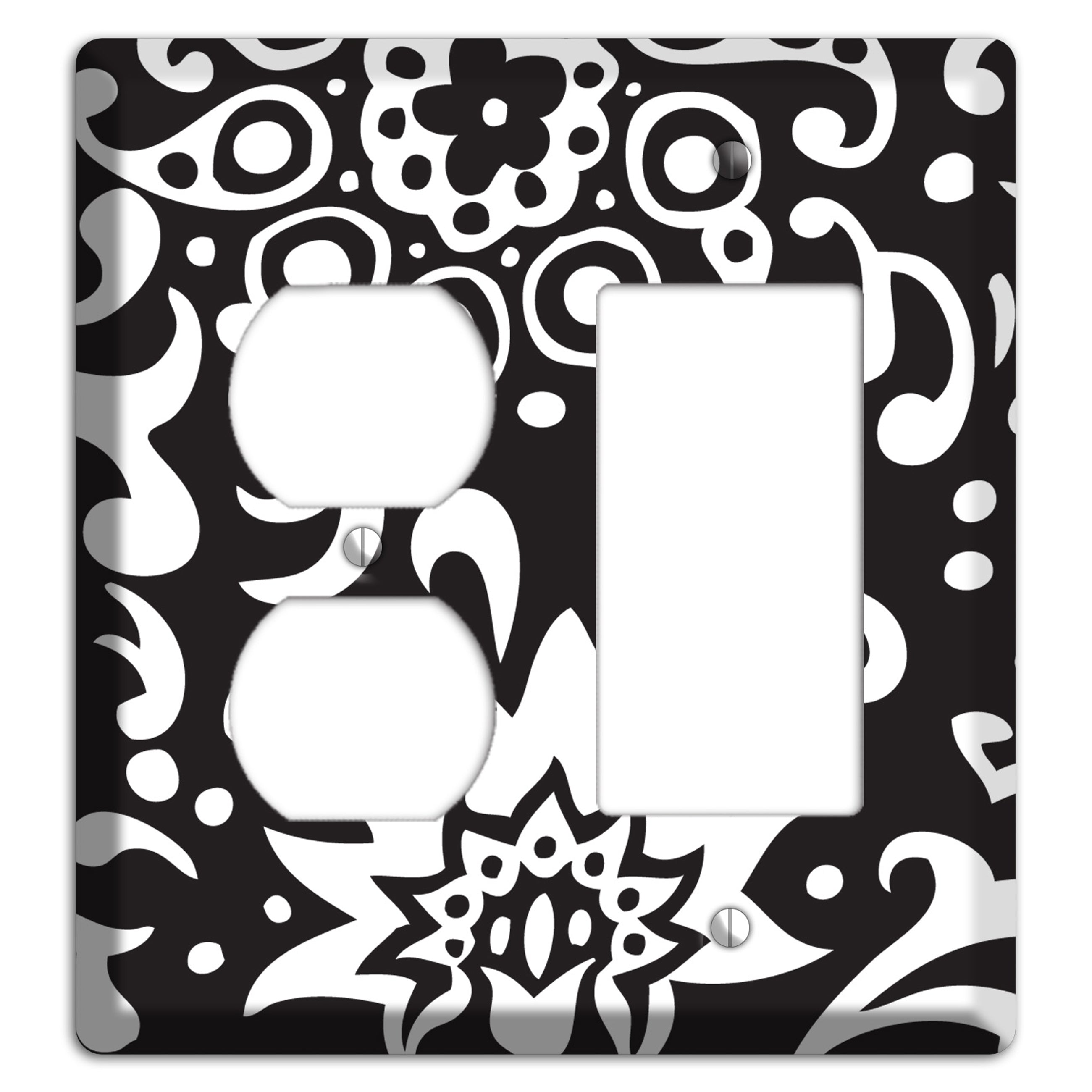 Black with White Boteh Duplex / Rocker Wallplate