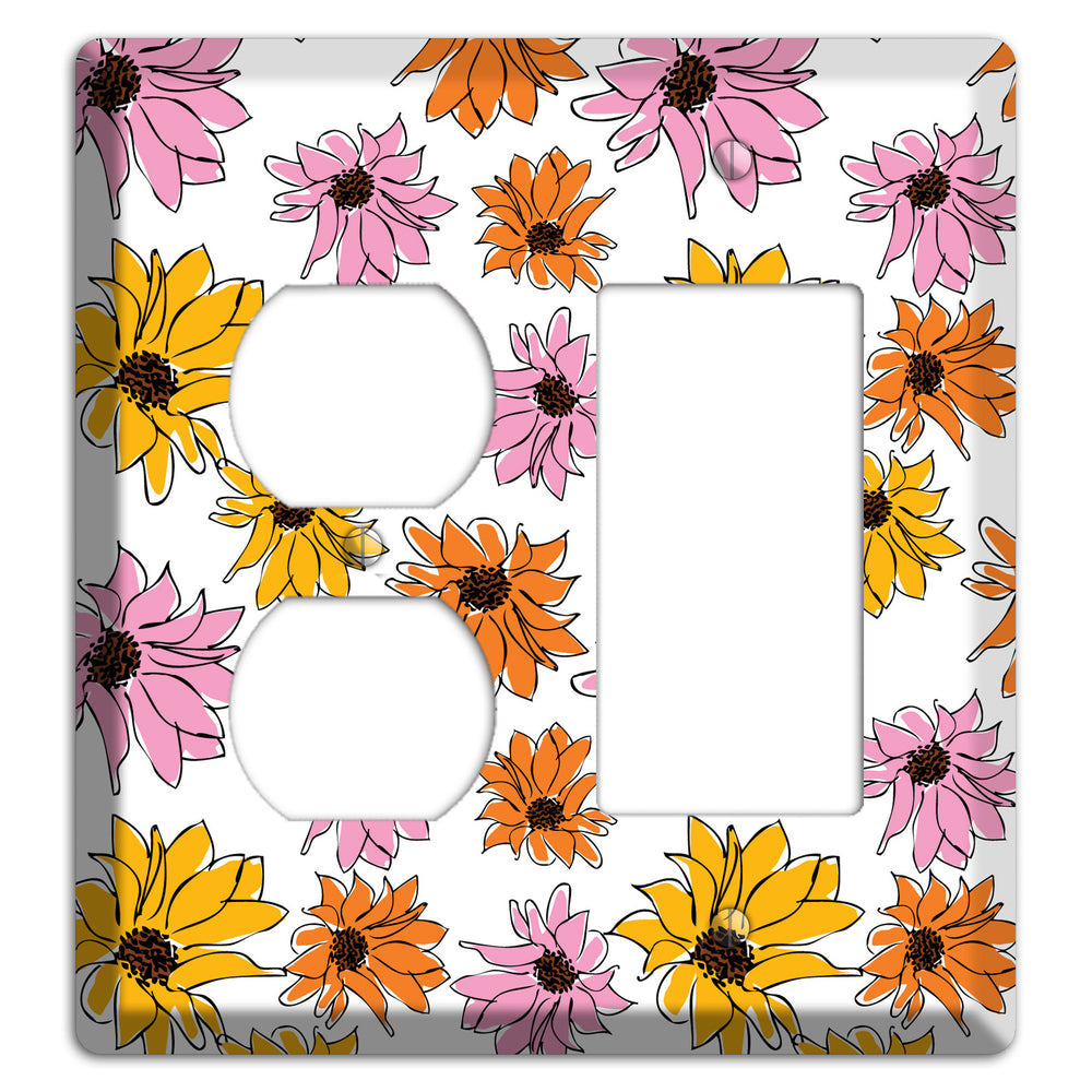 Pink Orange Yellow Flowers Duplex / Rocker Wallplate