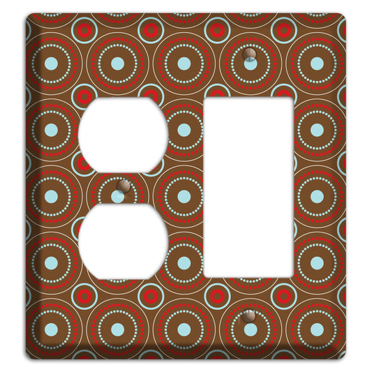 Brown with Red and Dusty Blue Retro Suzani Duplex / Rocker Wallplate