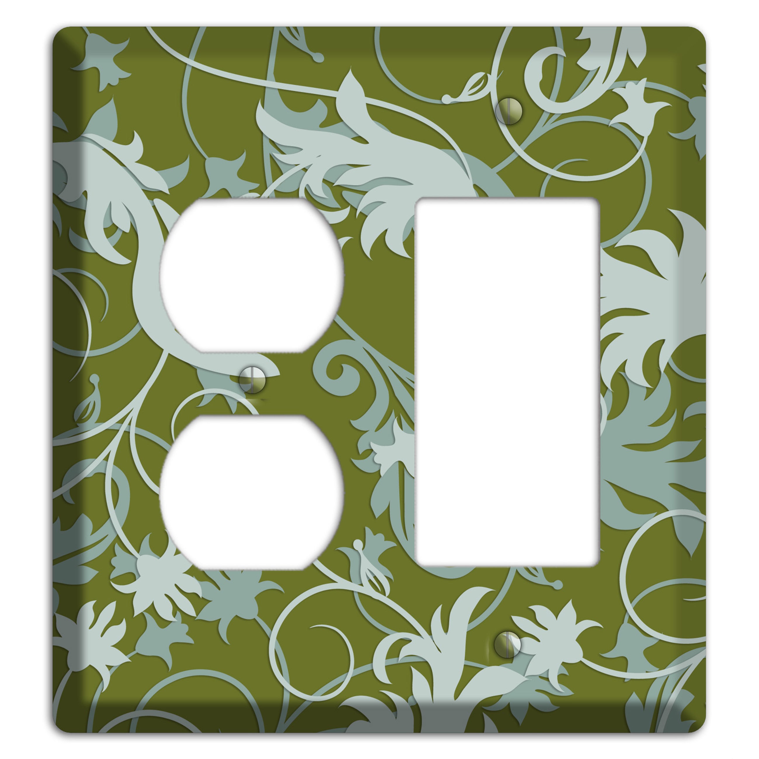 Green and Beige Victorian Sprig Duplex / Rocker Wallplate