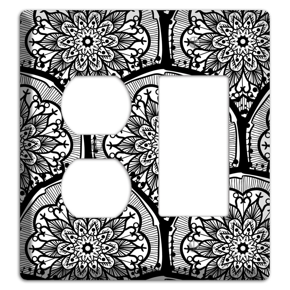 Mandala Black and White Style A Cover Plates Duplex / Rocker Wallplate