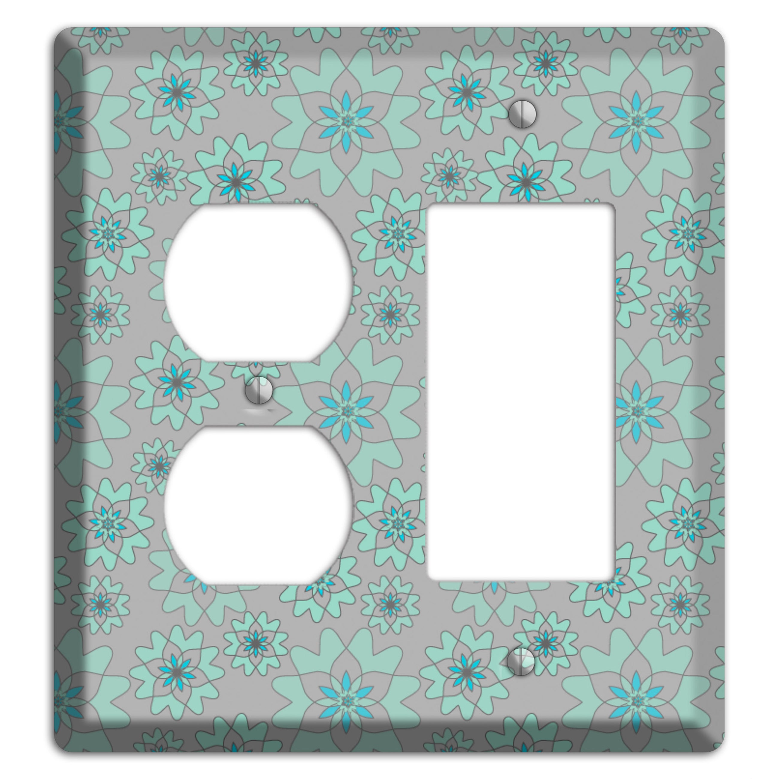 Grey with Aqua Retro Suzani Duplex / Rocker Wallplate