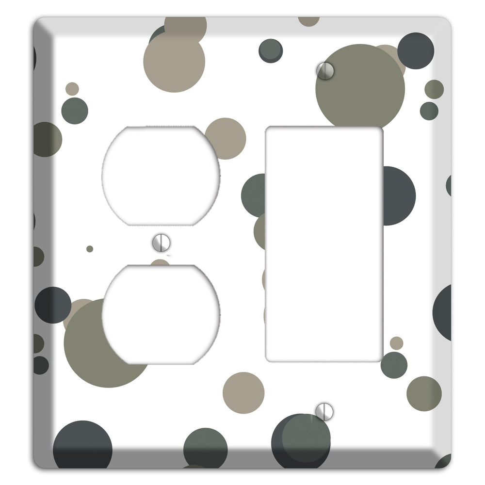White with Multi Grey Medium Dots Duplex / Rocker Wallplate