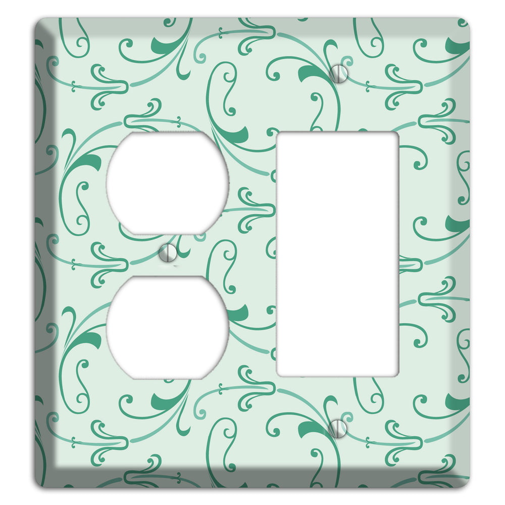 Aqua Victorian Sprig Duplex / Rocker Wallplate