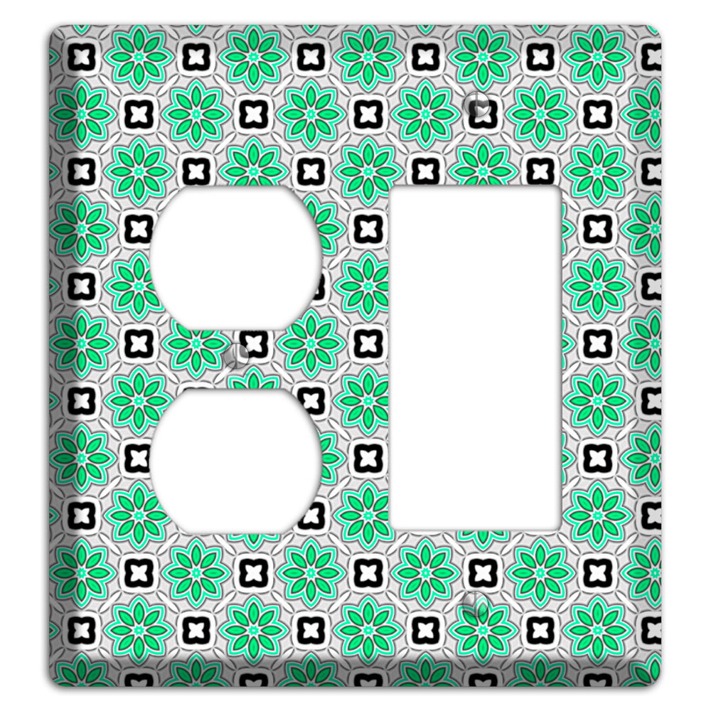 Green and Black Foulard Duplex / Rocker Wallplate