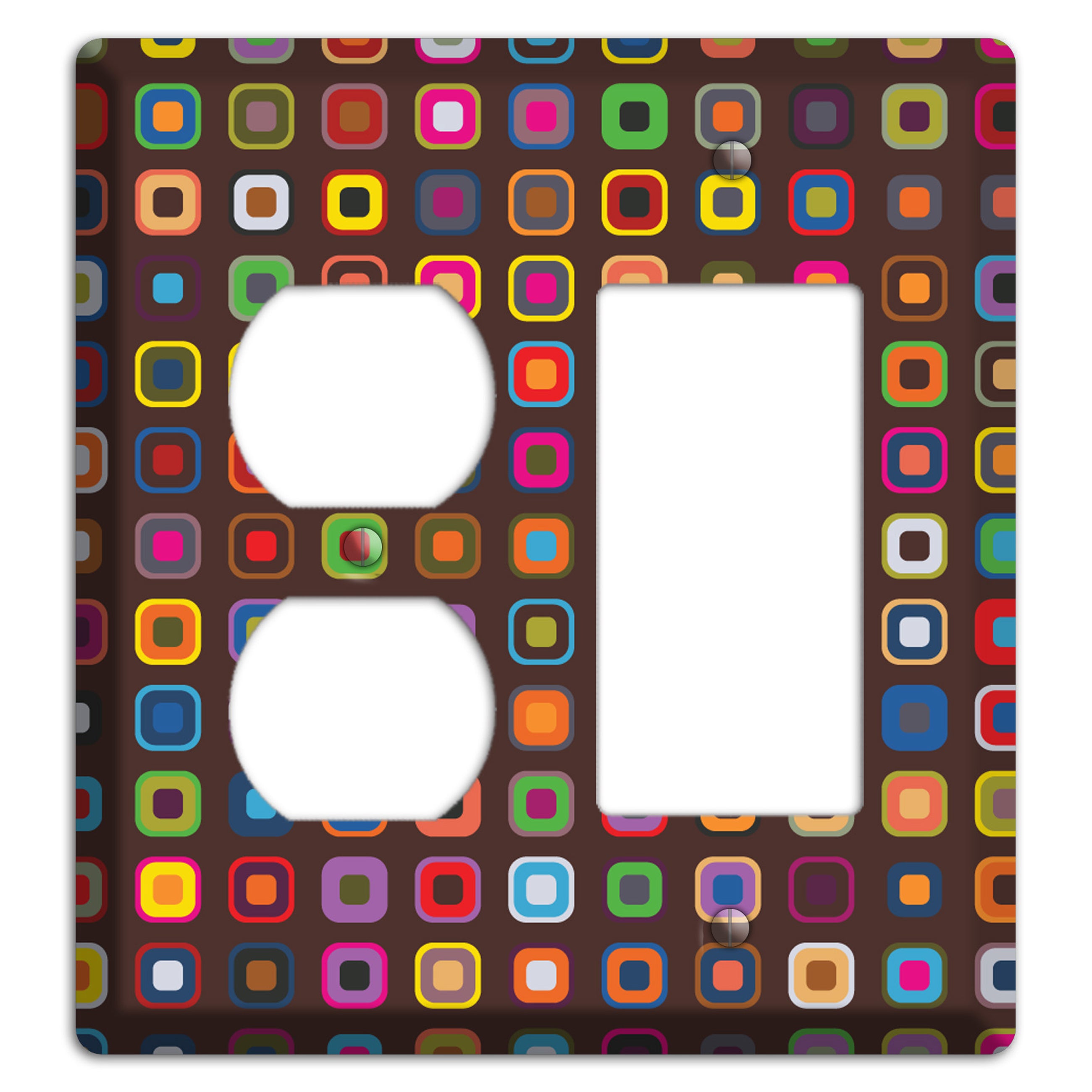 Brown with Multi Retro Squares Duplex / Rocker Wallplate